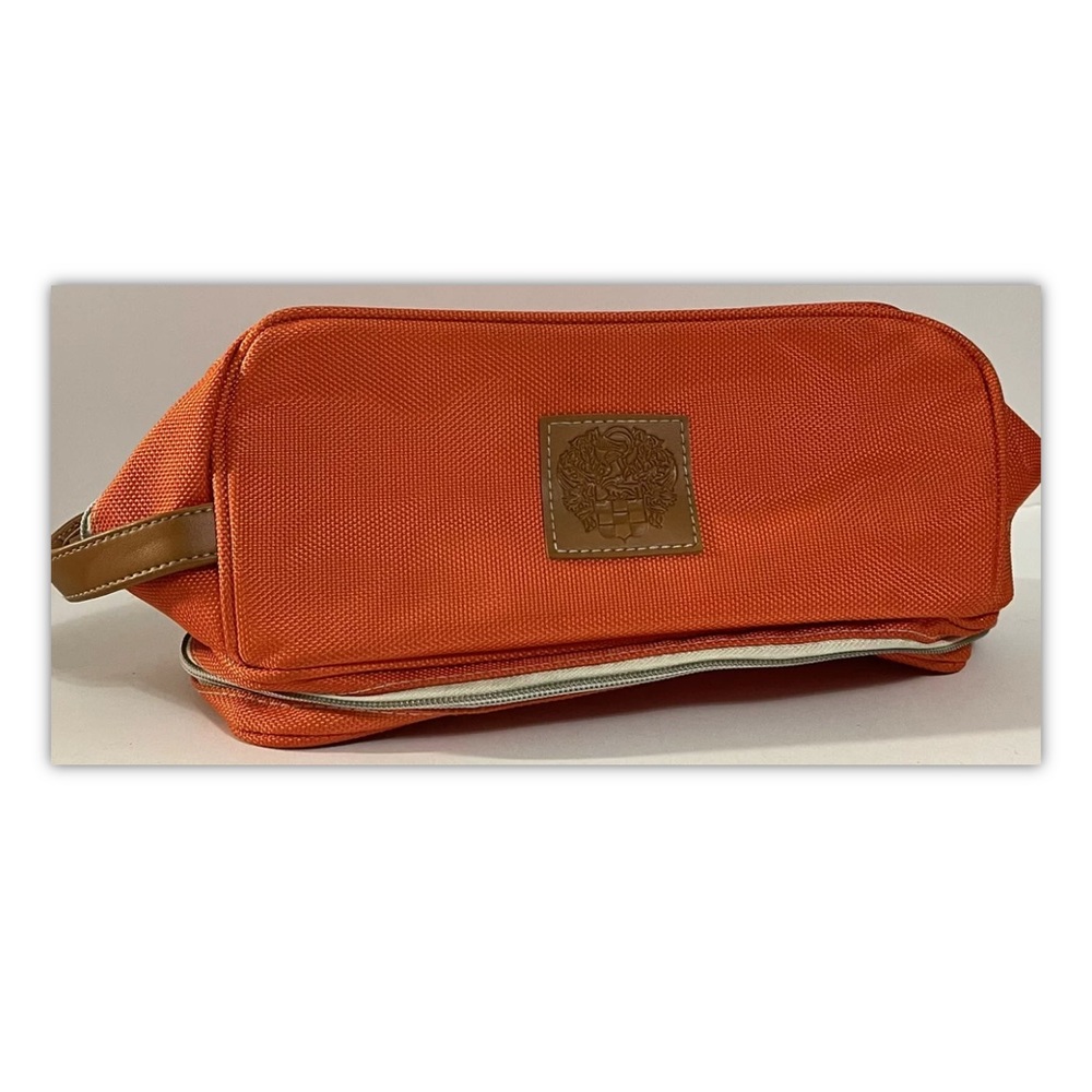 Borghese Men’s Orange Toiletry Case 2 compartments zipper  NEW